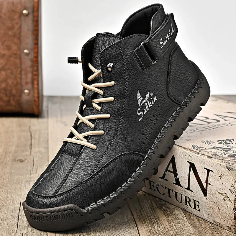 New 2024 Autumn Handmade Leather Men Boots Design Sneakers Man Breathable Casual Leather Shoes Men Ankle Boots Outdoor Boats
