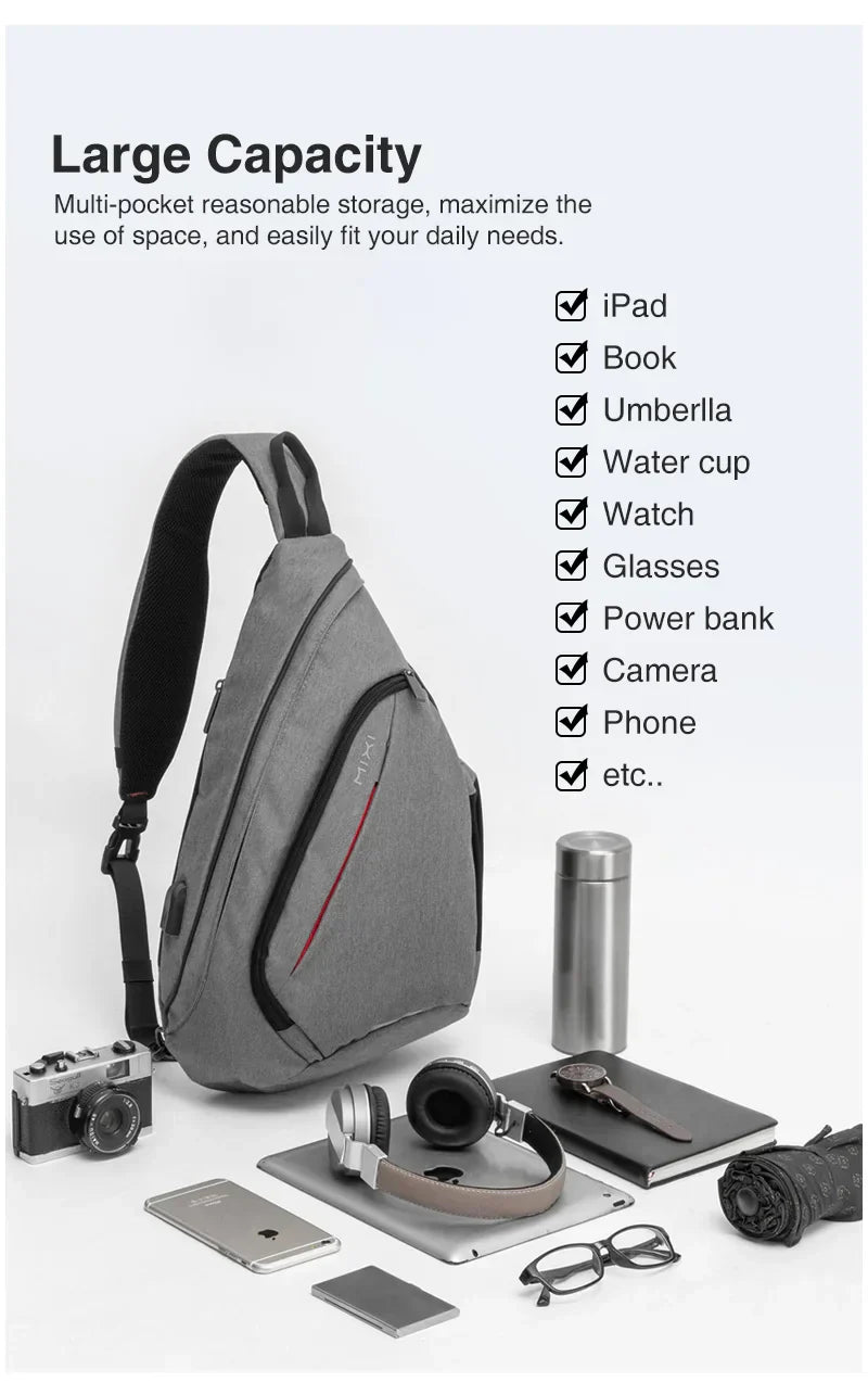 Men One Shoulder Backpack Women Sling Bag Crossbody USB Boys Cycling Sports Travel Versatile Fashion Student School