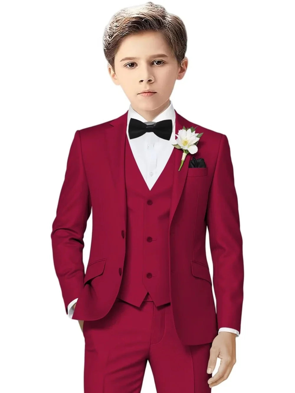 Notched Lapel Kids Tuxedo 3 Pieces Stage Performance Wear Classic Elegant Long Sleeve Boys Suit Set Wedding Ring Bearer Outfit