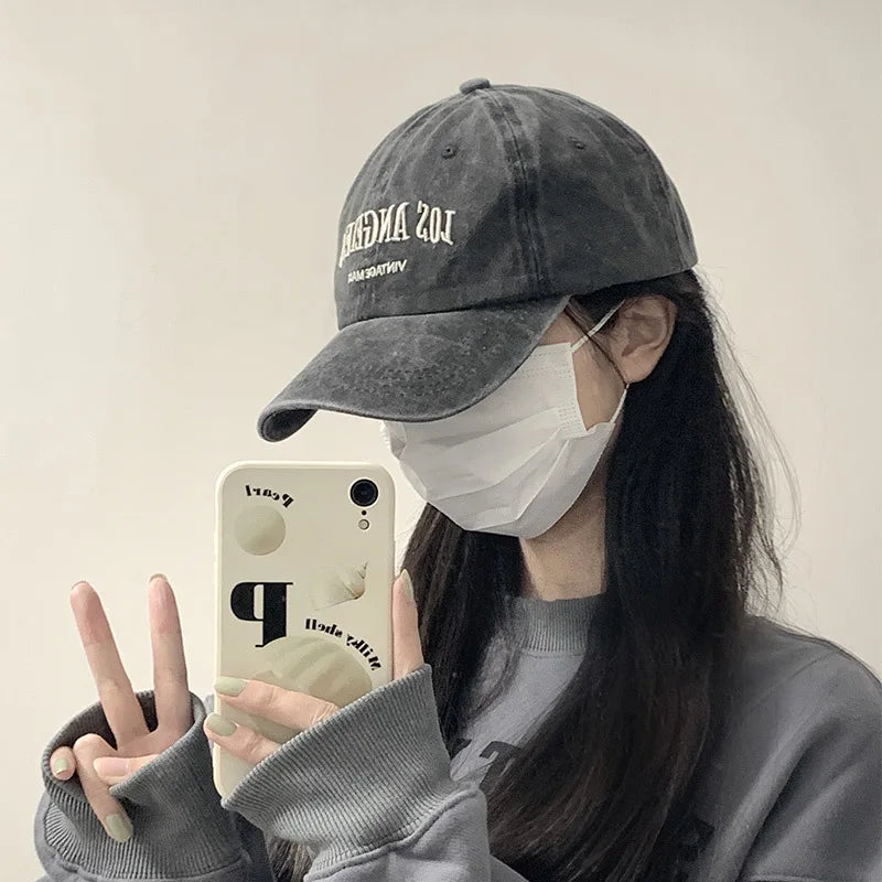 American wide brimmed retro men's and women's baseball caps, washed hats, trendy embroidered duckbill caps