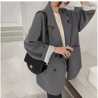 Oversize Blazers Women Long Sleeve Black Suit Streetwear Korean Chic Loose Jacket Spring Autumn Coat Double-breasted Tweed New