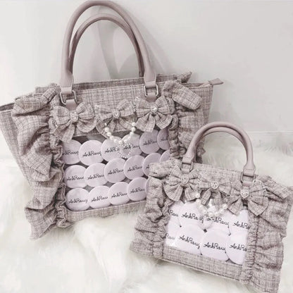 Japanese Sle Lace Trim Painful Bag Small Fraance Sle Handbag Single oulder Satchel Embellied with Button And Pleate...