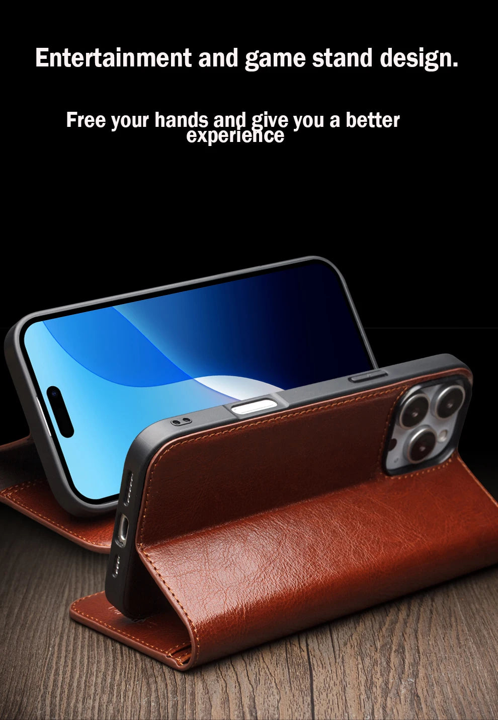 Genuine Leather Flip Case for iPhone16 Pro Max Handmade Cover with Card Slots for iPhone 16 Pro Max/16 15 14 13 12 11Pro