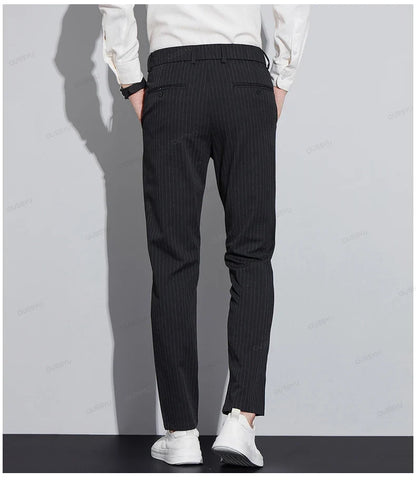 High Quality Brand Clothing Autumn Stripe Suit Pants Men Fashion Business Solid Color Office Slim Long Casual Trousers Male 28-3