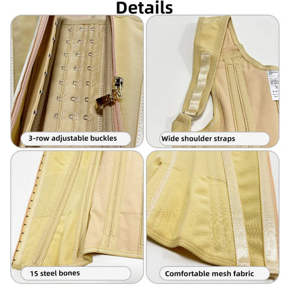 Fajas Body Shaper Shapewear Women Vest Tops Double Compression Waist Trainer Corset Adjustable Zipper and Hook-eyes