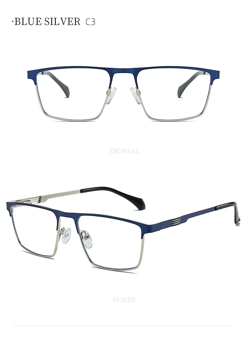 New Metal Eyeglasses Square Frame Business Casual Anti-blue Light Reading Glasses Men's Prescription Customized 6915