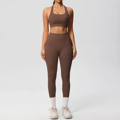 Women 2pcs Patchwork Sport Yoga Suit Training Sleeveless Sport Gym Tops  Tummy Control Slimming Booty Leggings Yoga Suit Sports