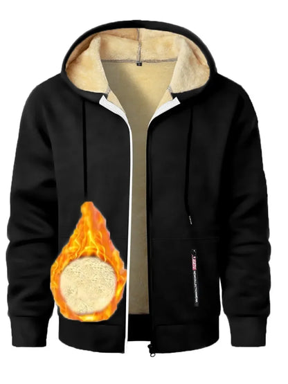 Casual Hoodies for Men Heavyweight Fleece Sweatshirt Thick Sherpa Lined Hooded Zipper Jacket Thick Streetwear Coats