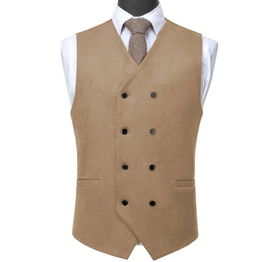Men Vest Brown Suede Double Button Solid Waistcoat For Wedding Birthday Banquet Party Business Work Daily Casual Men Suit Vest