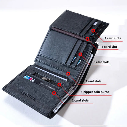Men's Wallet Genuine Leather Wallets for Men Coin Purse Vintage Vertical Short Credit Card Holder Money Bag Men's RFID Wallet