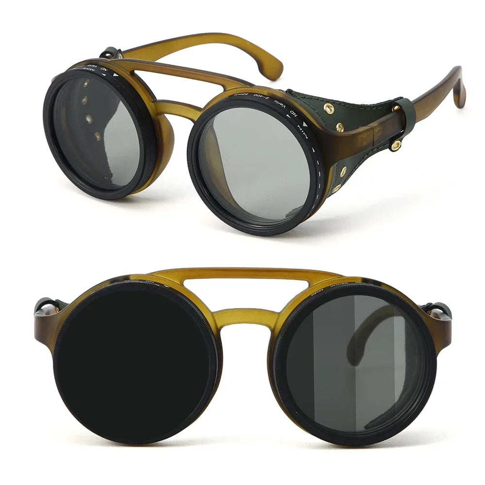 High Quality ND9 Adjustable Dimming Sunglasses Retro Punk Round Men's Outdoor Fishing UV400 Polarized Driving Sunglasses