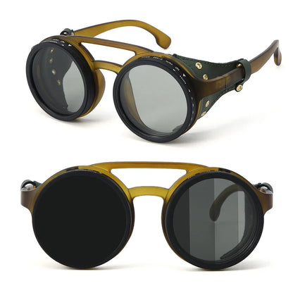 High Quality ND9 Adjustable Dimming Sunglasses Retro Punk Round Men's Outdoor Fishing UV400 Polarized Driving Sunglasses