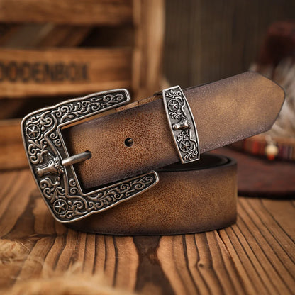A casual, individual and retro belt, a Western-style clothing accessory, metal buckle, PU belt, suitable for both men and women
