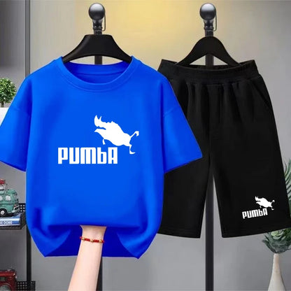 Black Children T-shirt+Bottom Wear Age 3-12 Boy Girls Set 2pcs Kids Set Wild Boar Summer Tshirt Print Leisure