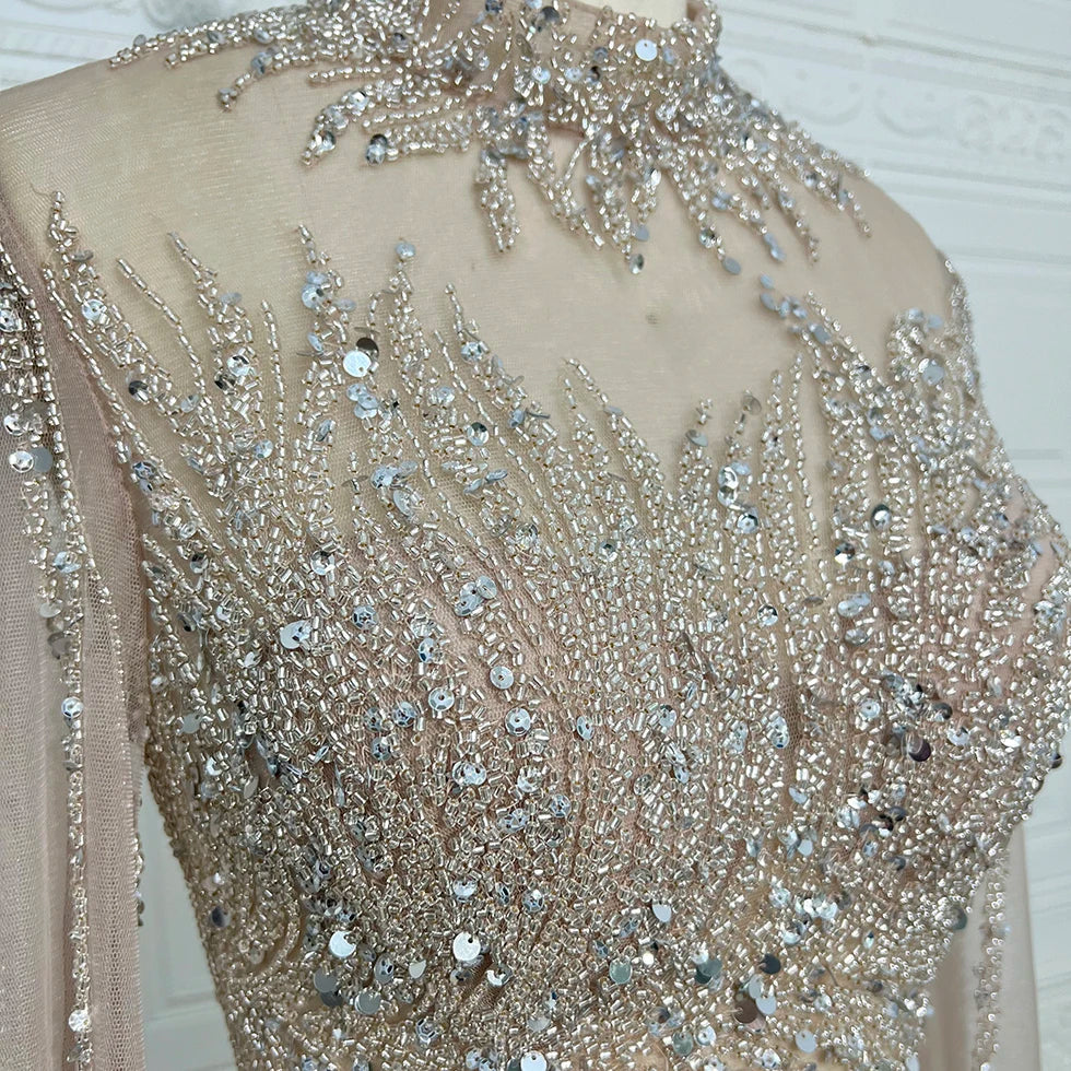 Luxury Saudi Arabia Mermaid Beaded Cape Sleeves High-Neck Evening Dresses 2025 Dubai Party Gowns for Women Wedding Customized