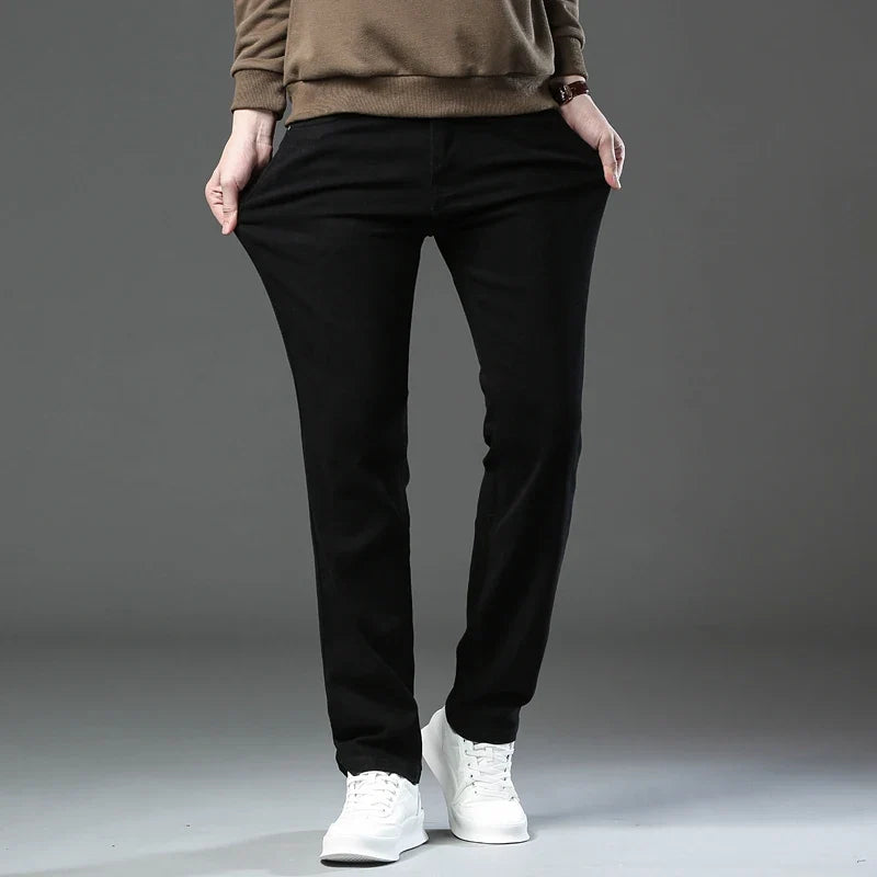 Large Size 42 44 Autumn 96% Cotton Men's Stretch Slim Jeans ArmyGreen Soft Comfortable Casual Straight Denim Pants Trousers