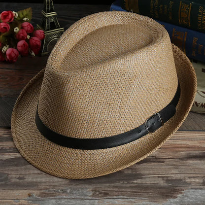 Fashion Straw Hat Men Women Summer Trendy Beach Sun Hats Solid Color Fedoras Ribbon Casual Cowboy Jazz Cap Gangster Cap Male