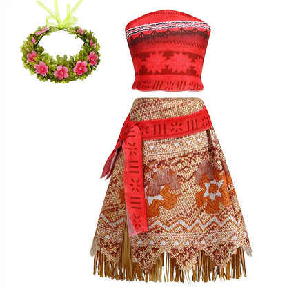 Halloween Moana Halter Dress for Girl Cosplay Moana Princess Costume Hawaii Toddler Vaiana Cute Sundress Two Piece Costume Set