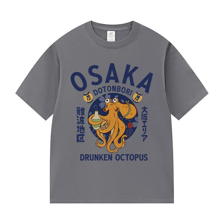 Japanese Osaka Dotonbori Drunken Octopus Food Lover Funny Graphic Tee Shirt Mens Women Fashion High Quality Cotton T-Shirts Tops