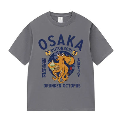 Japanese Osaka Dotonbori Drunken Octopus Food Lover Funny Graphic Tee Shirt Mens Women Fashion High Quality Cotton T-Shirts Tops