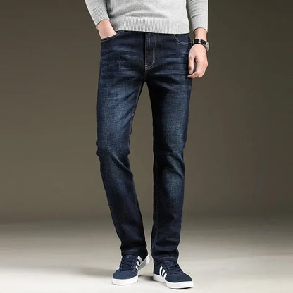 Brand 2026 New Men's Slim Elastic Jeans Fashion Business Classic Style  Denim Pants Trousers Male