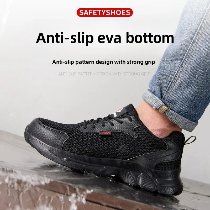anti puncture men safety shoes summer breathable mesh work shoes industrial plastic toe sneakers construction insulated shoes