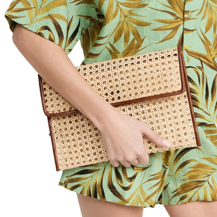 Fashion Imation Rattan Hollow Clutch Bag for Women Woven Shoulder Crossbody Bags Casual Summer Beach Bag 2025