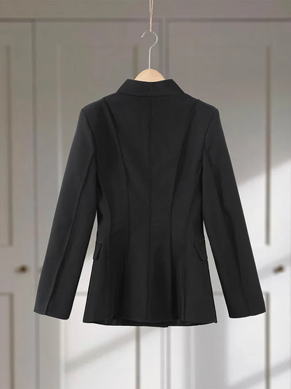 Elegant Women's Black Blazer Coat Long Sleeve Stand Collar Buckle Thick Jacket Female 2026 Spring Autumn Lady Commute Outwear