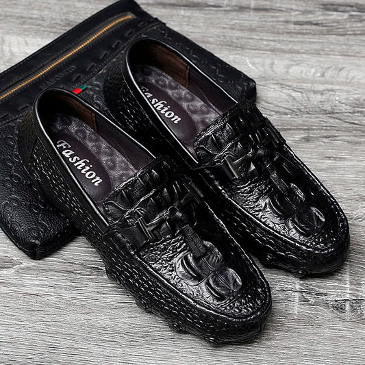 Luxury New Genuine Leather Men Shoes Thick Bottom Crocodile Style Moccasins Mens Loafers Fashion Male Flat Classic Driving Shoes