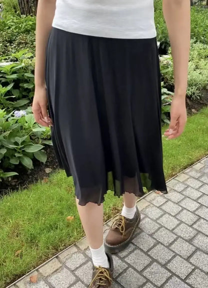 Vintage Black Chiffon Fungus Hem Mini Skirts Women Summer New Casual Preppy Style A-line Short Faldas Female Sweet Elegant Skirt