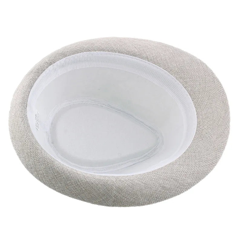 Middle Aged Linen Curled Jazz Hat Summer British Retro Top Hat Outdoor Plain Solid Linen Sun Visor Hat Party Fedoras Cap