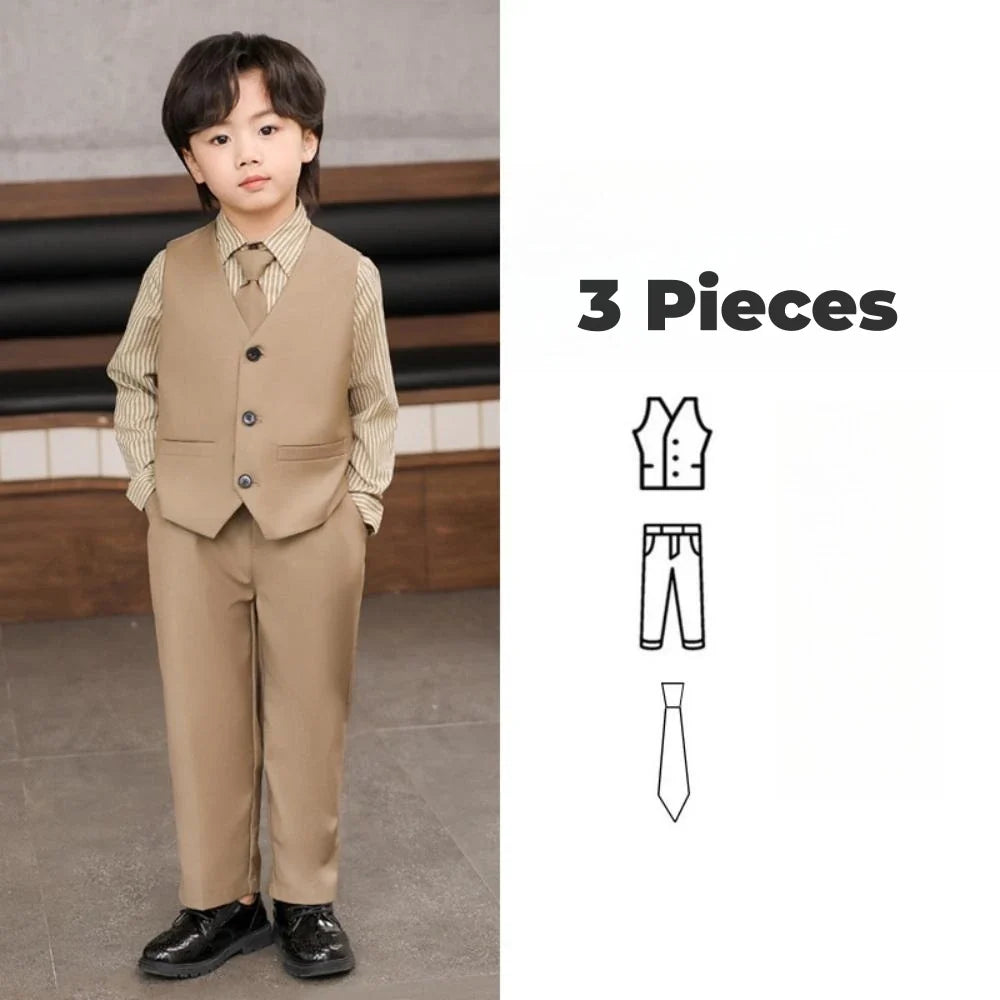 Spring Autumn Boys Elegant Suit Set 3 Pieces Vest Pants With Tie Wedding Guest Outfit Hot Sale Kids Suits Piano Performance