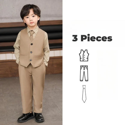 Spring Autumn Boys Elegant Suit Set 3 Pieces Vest Pants With Tie Wedding Guest Outfit Hot Sale Kids Suits Piano Performance