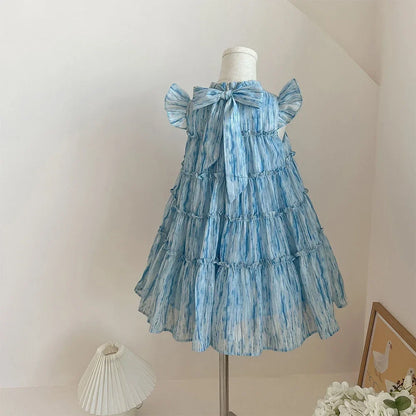 Summer 2-7 Years Girls Korean Version Cute Casual Sleeveless O-Neck A-Line Princess Dress 1 Pc Kids Party Fashion Sweet Clothes