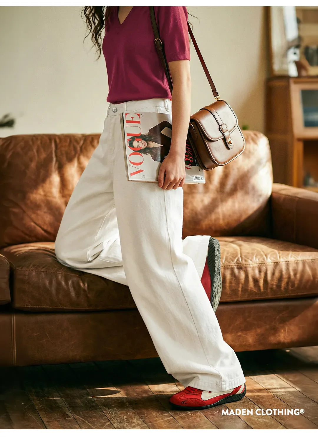 Women's Vintage High Waist Straight Leg Wide Leg Cotton Denim Jeans White Heavyweight Casual Pants For Spring Fall