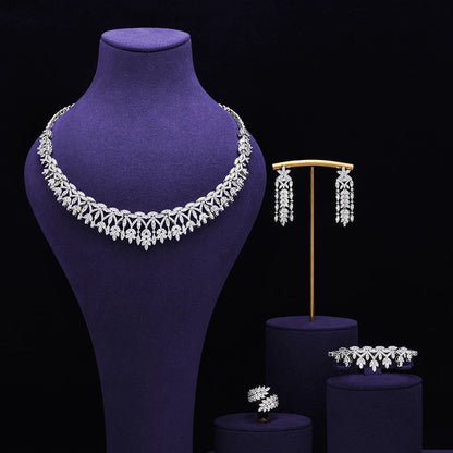 4 pieces of bride zirconia full set of women's party jewelry, luxury Dubai Nigeria CZ luxury crystal wedding necklace set