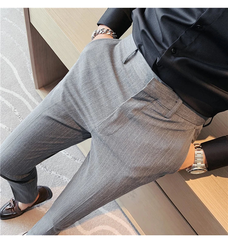 Plus Size 40 42 Spring Summer Double Line Stripe Suit Pants Men Clothing 2022 Korean Slim Fit Business Formal Wear Office Pants