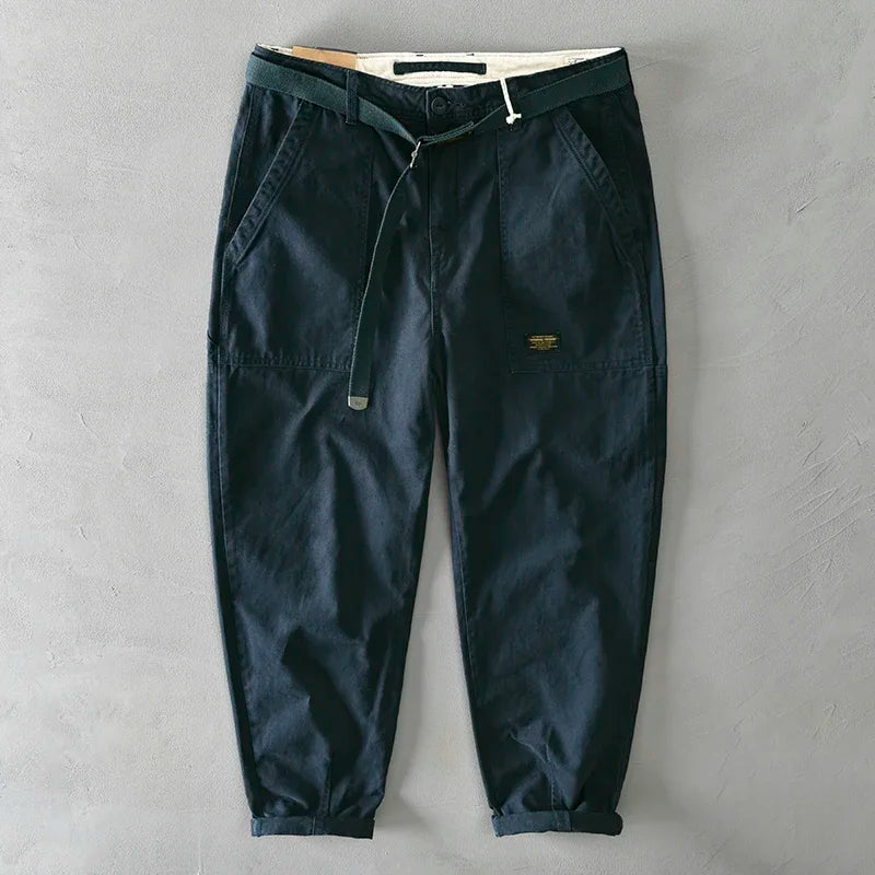 100 Cotton Men's Cropped Pants Trendy Straight Fit Cargo Trouser Male Ankle Length Korean Style Jappan Vintage Y2K Casual Khaki