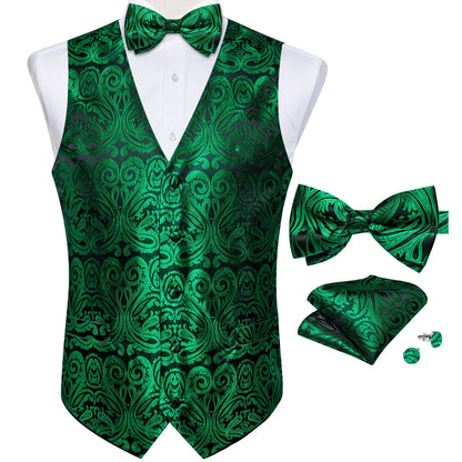 Men Wedding Vest Suit White Black Paisley Sleeveless Waistcoat for Man Shirt Accessories Fromal Bowtie Pocket Square Cufflinks