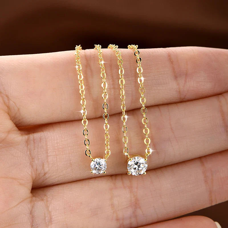 Certified 4mm/5mm Moissanite Pendant Necklace For Women Exquisite 14K Gold Filled Solitaire Drop Necklaces Jewelry Gift