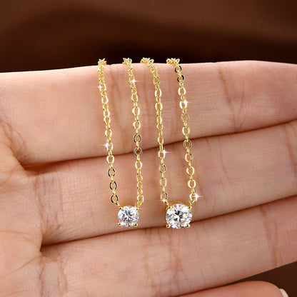 Certified 4mm/5mm Moissanite Pendant Necklace For Women Exquisite 14K Gold Filled Solitaire Drop Necklaces Jewelry Gift