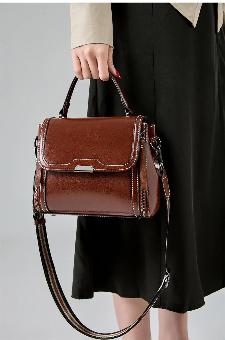Cowhide Women's Tote Bag 2024 New Luxury Genuine Leather Shoulder Crossbody Bags High Quality Vintage Female Handbag 6241