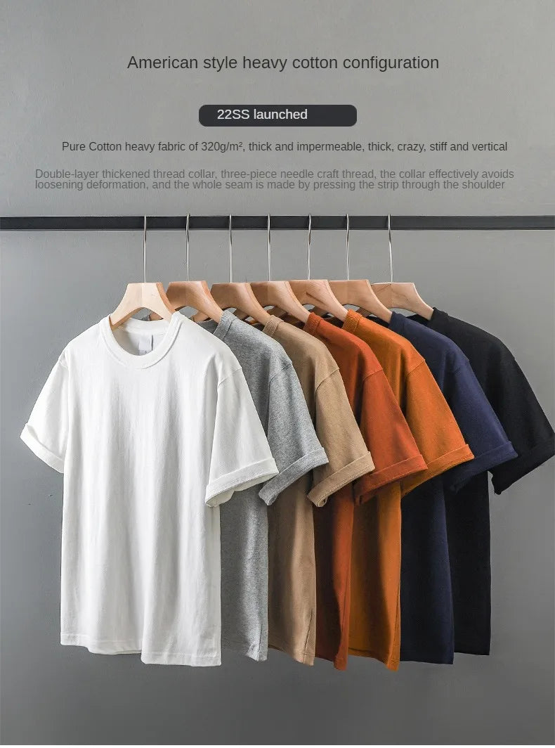11.2oz Heavyweight 100% Cotton T-Shirt Men's Casual Solid Color Short-Sleeved White CrewNeck Thick Tops Unisex.
