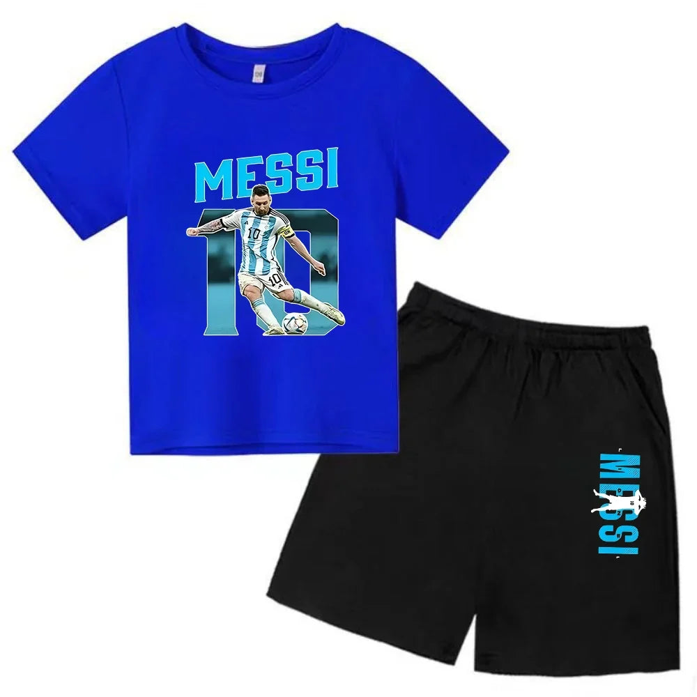 Summer Children‘s Set Brand Messi Print Short Sleeve T-shirt + Shorts 2pcs Set Sportsuit Casual Fashion Kid Boy Girl Fan Clothes