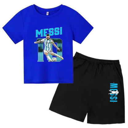 Summer Children‘s Set Brand Messi Print Short Sleeve T-shirt + Shorts 2pcs Set Sportsuit Casual Fashion Kid Boy Girl Fan Clothes
