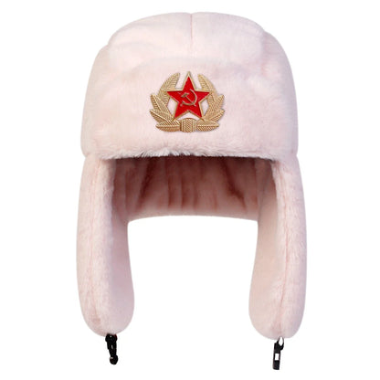 Unisex Five-pointed Star Label Lei Feng Hat Winter Earflap Hat Keep Warm Ski Hat Bomber Hat for Outdoor Riding Snow Activities