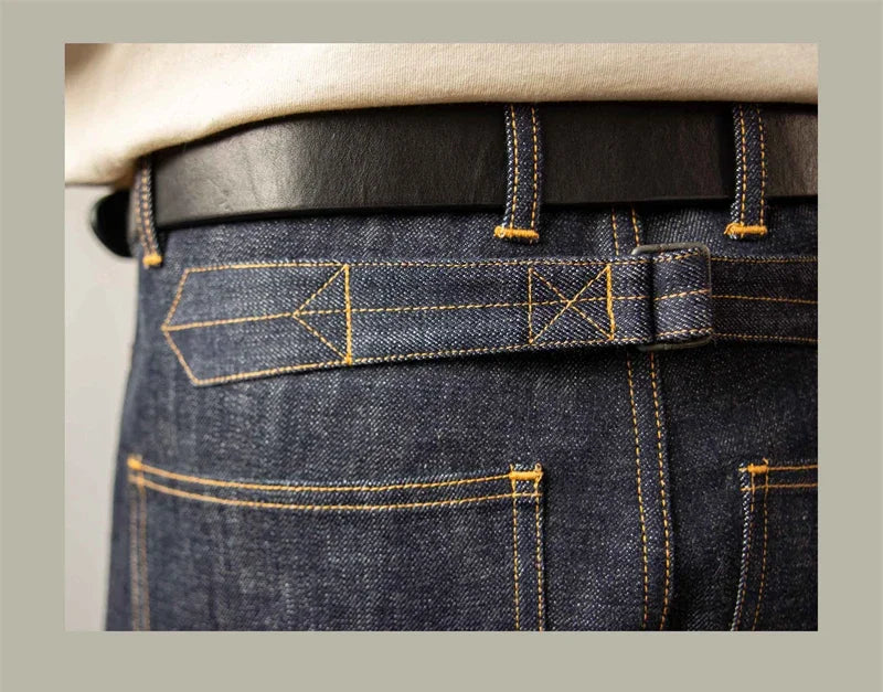 Denim Railroad Pants High Waist Rugged Style Selvage Jeans Back Buckle