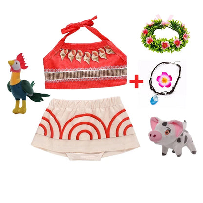 New Moana Dress Costumes Kids Girl Cosplay Toddler Movie Ocean Adventure Infant Frock Halloween Party With Chick Clothes