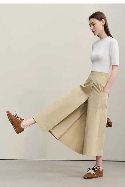 Women's A-Line Skirt 2026 Summer New Textured Relaxed Pocket Midi Culottes Versatile Casual Style Skirt For Women 12622124