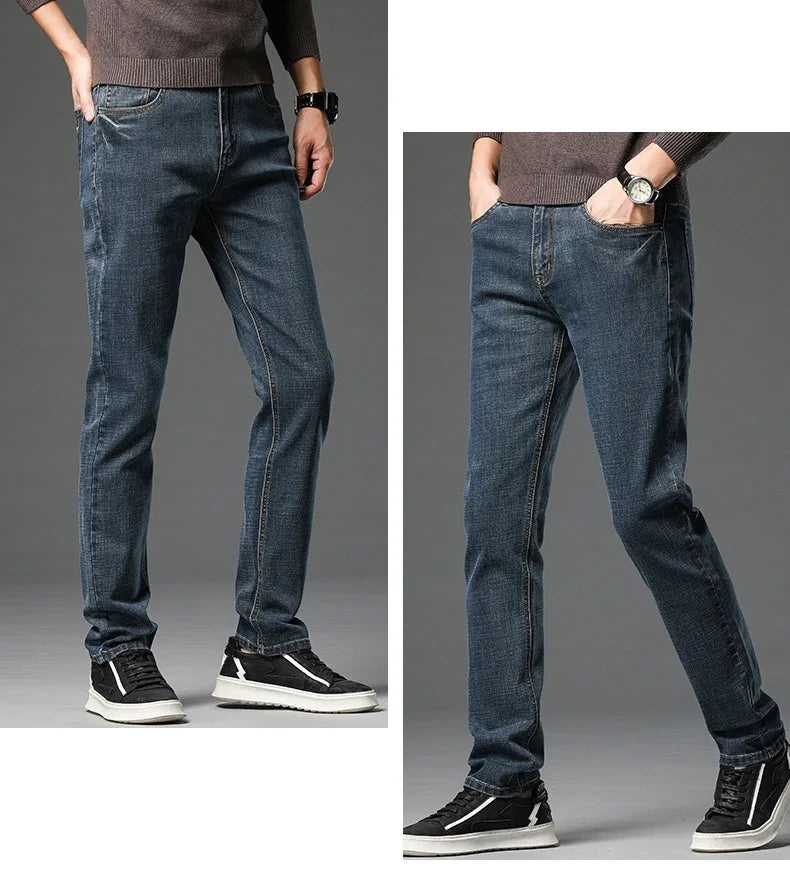 2025 Fall New Men's Cotton Stretch Slim Jeans Straight Version Business Fashion Denim Pants Vintage Blue Brand Trousers Black